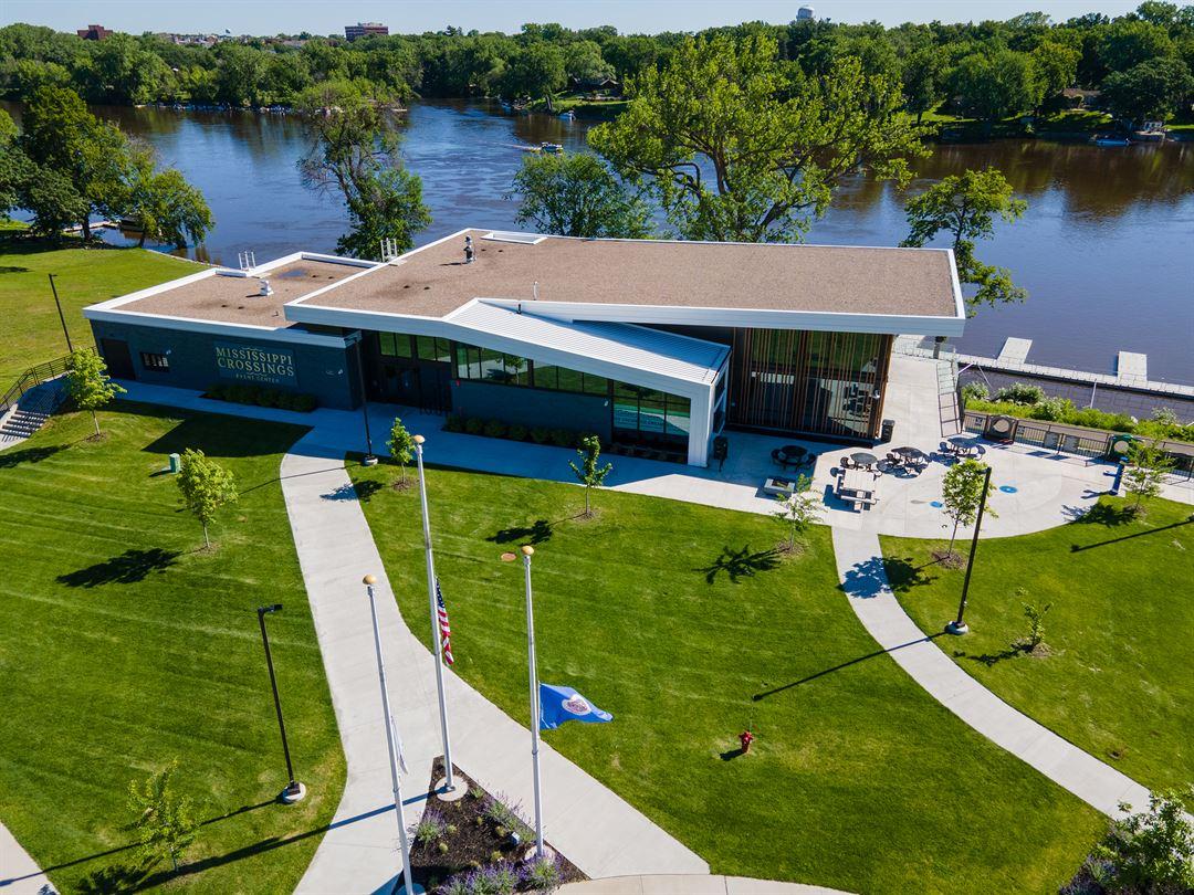 Aerial view of Mississippi Crossings Event Center in Champlin, Minnesota